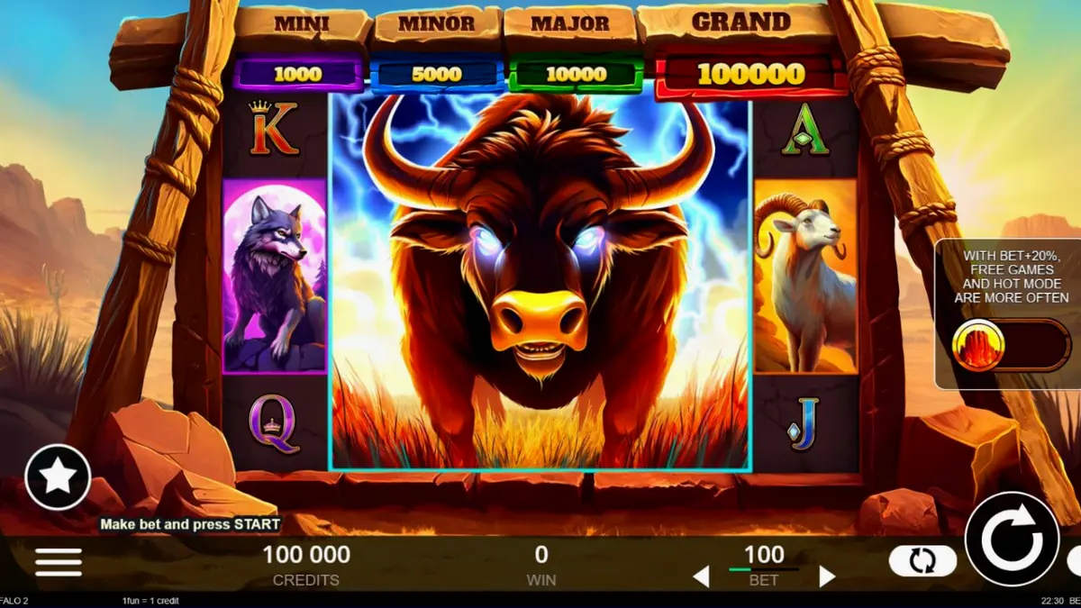 Big Wild Buffalo 2 slot machine interface na may temang wildlife
