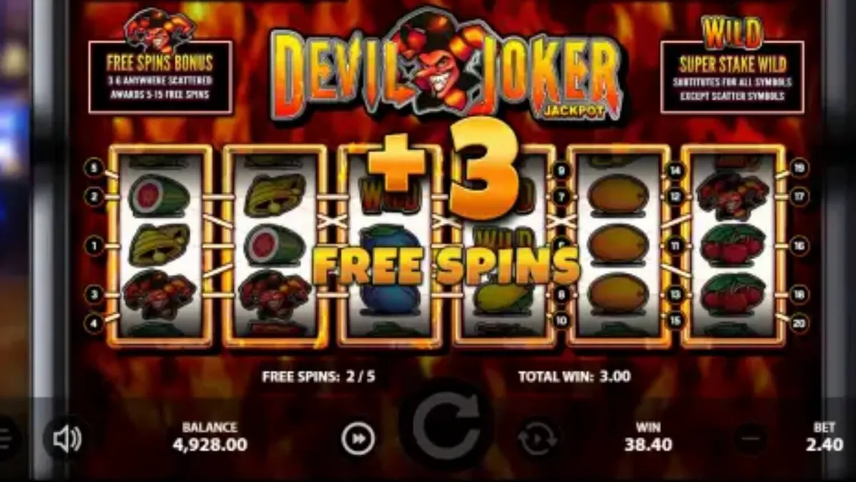 Devil Joker Jackpot slot machine interface na may mga prutas at demonyong simbolo