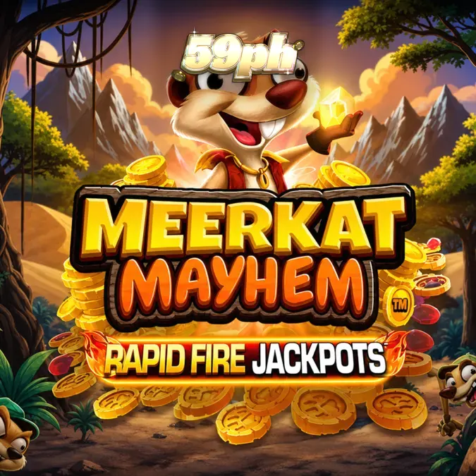 Makulay na disenyo ng Meerkat Mayhem slot na may temang adventure.